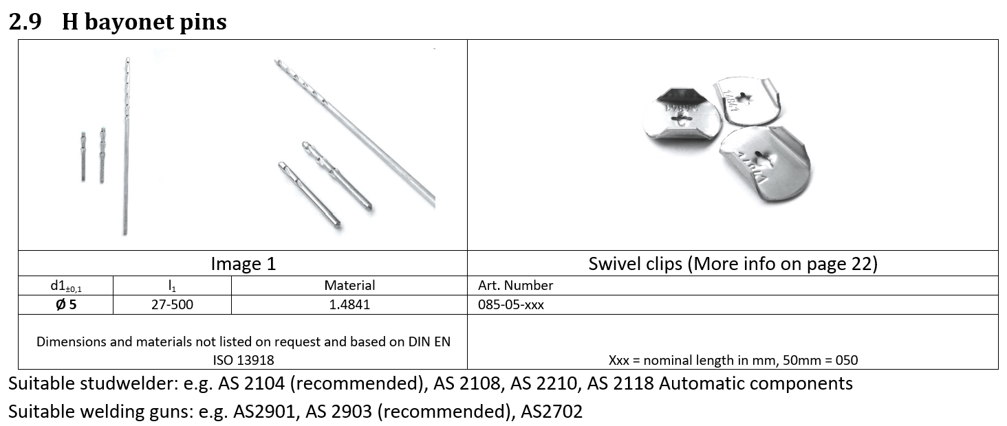 H bayonett pins